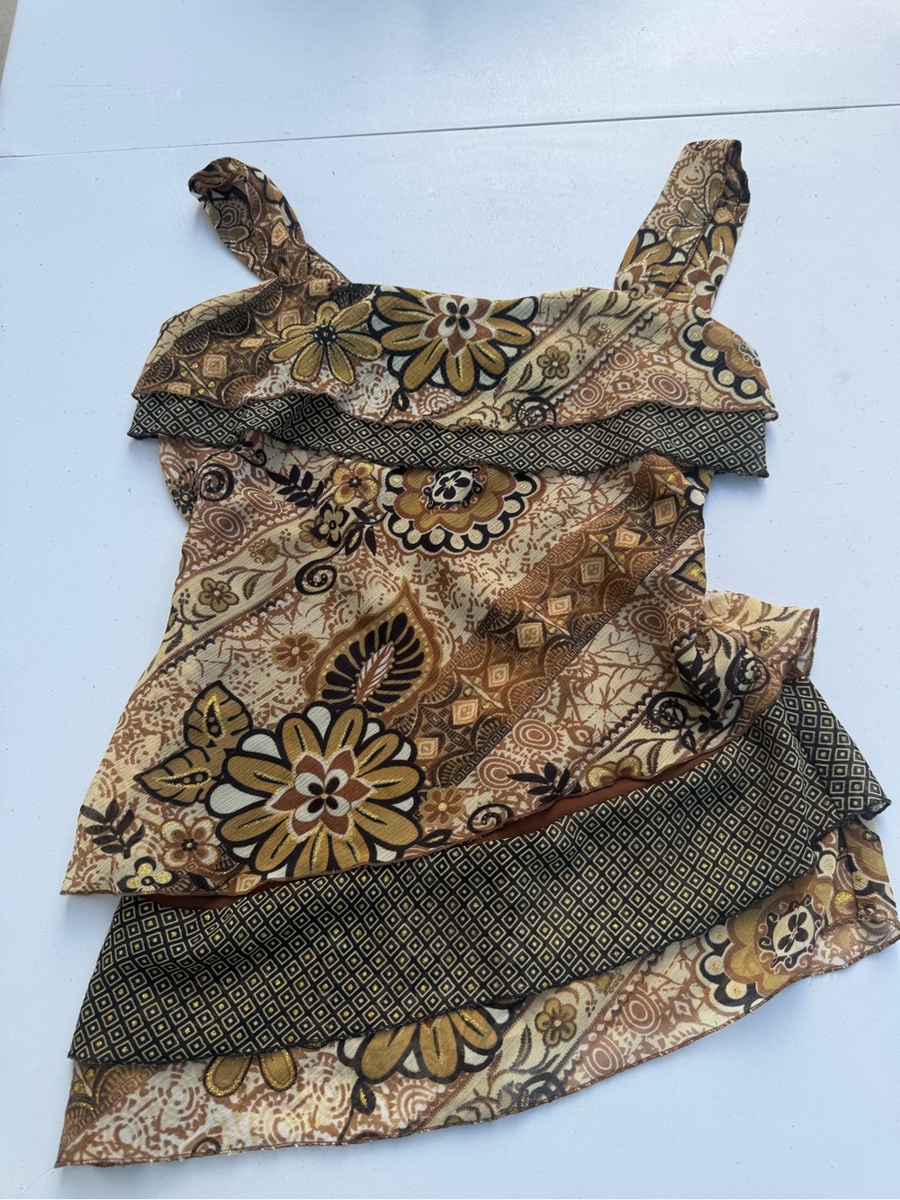 dressbarn Brown and Cream Floral Layered Camisole